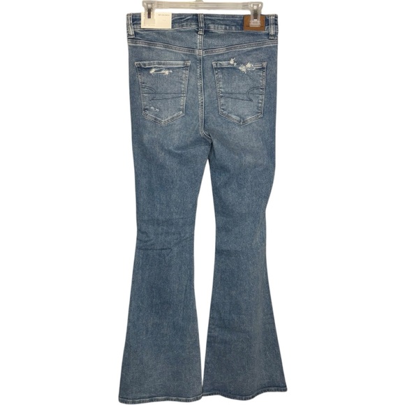 American Eagle jeans Super Hi-rise Flare destroy your blues size 8 long NWT - Picture 4 of 10